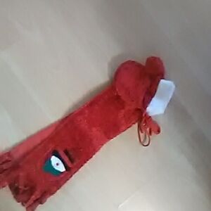 💲2⃣▶▶Kids Red Scarf with Fun Design Mittens Hand Made